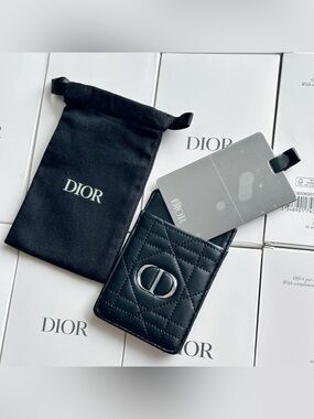 Dior Black Quilted Leather Card Holder with Silver CD Emblem